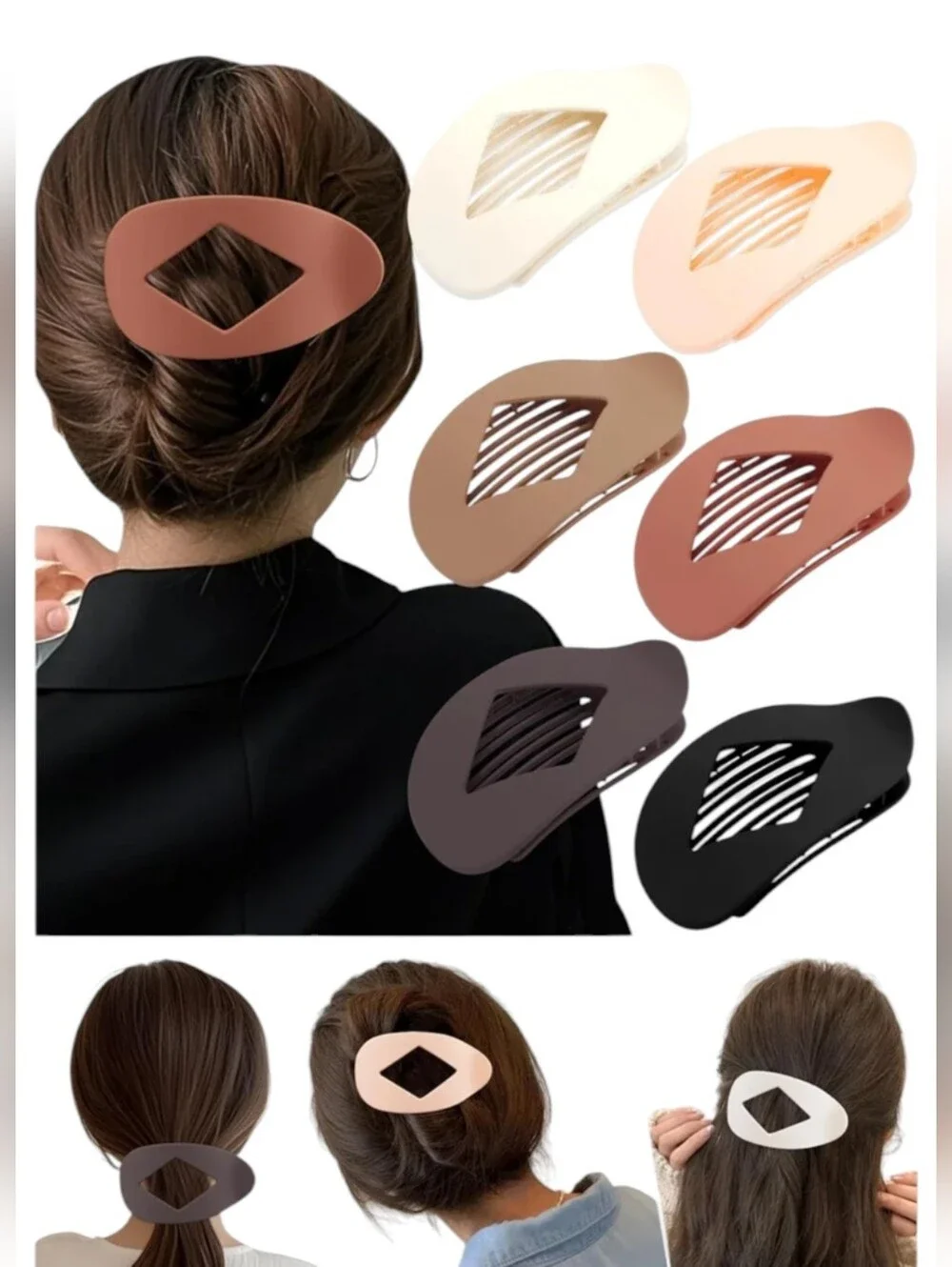Neutral Tone Geometric Hair Clip Set of 6